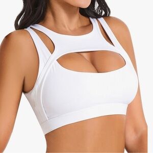 AMAZON Women's White Cutout Sports Bra
